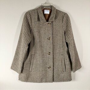OLD NAVY Houndstooth Plaid Button-Front Car Coat Wool-Blend Heritage Old Money L